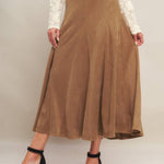 Flying Tomato Urban Chic Faux Suede Midi Skirt in camel