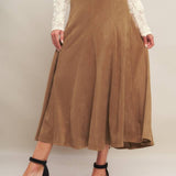 Flying Tomato Urban Chic Faux Suede Midi Skirt in camel