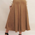 Flying Tomato Urban Chic Faux Suede Midi Skirt in camel