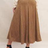Flying Tomato Urban Chic Faux Suede Midi Skirt in camel