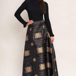 Flying Tomato Ornamental Nights Woven Maxi Circle Skirt in black
