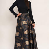 Flying Tomato Ornamental Nights Woven Maxi Circle Skirt in black