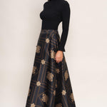 Flying Tomato Ornamental Nights Woven Maxi Circle Skirt in black