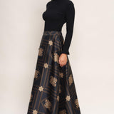 Flying Tomato Ornamental Nights Woven Maxi Circle Skirt in black