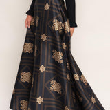 Flying Tomato Ornamental Nights Woven Maxi Circle Skirt in black