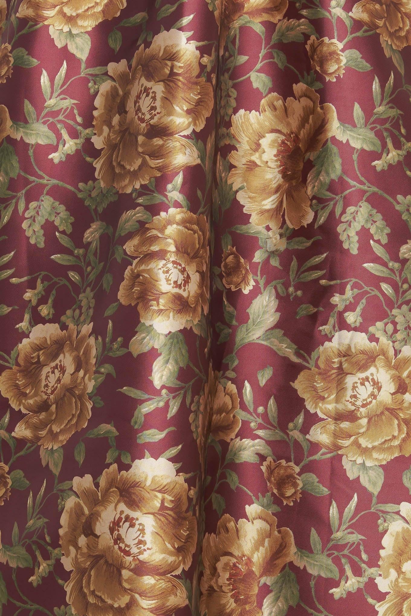 Fabric detail of Flying Tomato Evening Botanicals Woven Full Midi Skirt in burgundy