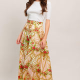 PALACE ROSE STATEMENT WOVEN CIRCLE MIDI SKIRT