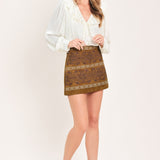 BRONZED TAPESTRY WHIM FAUX SUEDE SKIRT