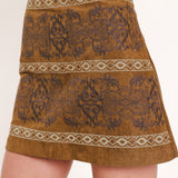 BRONZED TAPESTRY WHIM FAUX SUEDE SKIRT