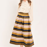 SAFFRON STRIPE WHISPER WOVEN FULL MIDI SKIRT