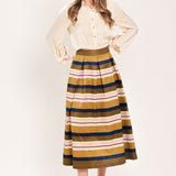 SAFFRON STRIPE WHISPER WOVEN FULL MIDI SKIRT