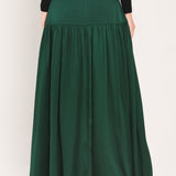FOREST POISE HUNTER GREEN DROP-WAIST TIERED MAXI SKIRT