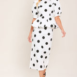 RETRO POLKA DOT WOVEN MIDI PENCIL SKIRT