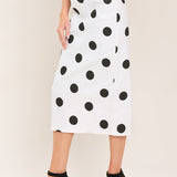 RETRO POLKA DOT WOVEN MIDI PENCIL SKIRT