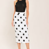 RETRO POLKA DOT WOVEN MIDI PENCIL SKIRT