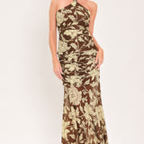 EARTHY FLORAL TEMPTATION POWER MESH MAXI SKIRT