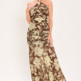 EARTHY FLORAL TEMPTATION POWER MESH MAXI SKIRT
