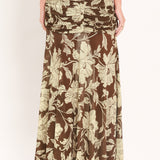 EARTHY FLORAL TEMPTATION POWER MESH MAXI SKIRT