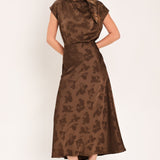 CHOCOLATE FLORAL WOVEN JACQUARD MIDI SKIRT