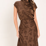 CHOCOLATE FLORAL WOVEN JACQUARD MIDI SKIRT