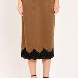 UMBER LACE AFTERGLOW FAUX SUEDE STRAIGHT SKIRT