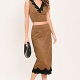 UMBER LACE AFTERGLOW FAUX SUEDE STRAIGHT SKIRT
