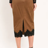 UMBER LACE AFTERGLOW FAUX SUEDE STRAIGHT SKIRT