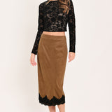 UMBER LACE AFTERGLOW FAUX SUEDE STRAIGHT SKIRT
