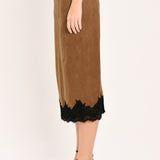 UMBER LACE AFTERGLOW FAUX SUEDE STRAIGHT SKIRT
