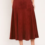 RUSTIC ROMANCE BRICK FAUX SUEDE BUTTON-FRONT MIDI SKIRT