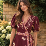 PLUM GARDEN ENCHANTMENT WOVEN MIDI DRESS