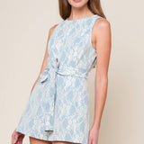 MOMENT MAKER DENIM BLUE WOVEN ROMPER
