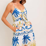VACAY GLOW IVORY BLUE WOVEN JUMPSUIT