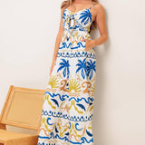 VACAY GLOW IVORY BLUE WOVEN JUMPSUIT
