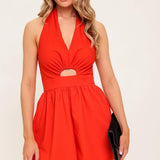 PLUM EMBRACE RED WOVEN ROMPER