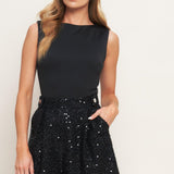 TWINKLE CHIC BLACK TOP AND SEQUIN SHORT ROMPER