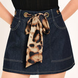 LEOPARD TIE DENIM SKORT