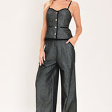 METALLIC HOURGLASS WOVEN WIDE LEG PANTS