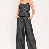 METALLIC HOURGLASS WOVEN WIDE LEG PANTS