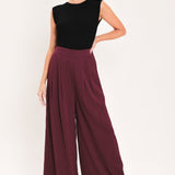 BORDEAUX SHEER DRAPE WOVEN WIDE LEG PANTS