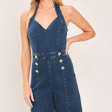 BLUE JEAN HALTER DENIM JUMPSUIT
