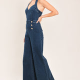 BLUE JEAN HALTER DENIM JUMPSUIT
