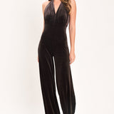 SHIMMERED ESPRESSO VOW VELVET JUMPSUIT