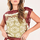 VINTAGE VINE BURGUNDY PRINTED WIDE-LEG PANTS