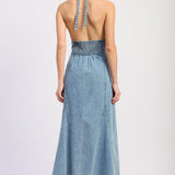 Laurel Halter Denim Midi Dress