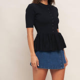 SWEET SERENADE BLACK WOVEN TOP