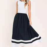 EVERYDAY ELEGANCE WOVEN COMBINATION MIDI DRESS