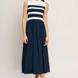 STRIPE ELEGANCE SWEATER WOVEN MIDI DRESS