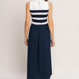STRIPE ELEGANCE SWEATER WOVEN MIDI DRESS