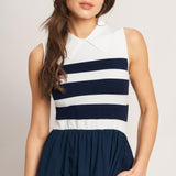 STRIPE ELEGANCE SWEATER WOVEN MIDI DRESS